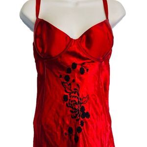 Fredrick’s‎ Of Hollywood Teddy Slip Satin Lace Silky Lingerie Gown Size 38 Red